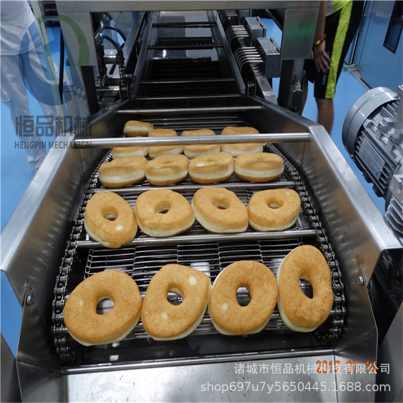 連續式全自動甜甜圈油炸流水線設備 自動翻面貝果甜甜圈油炸機器