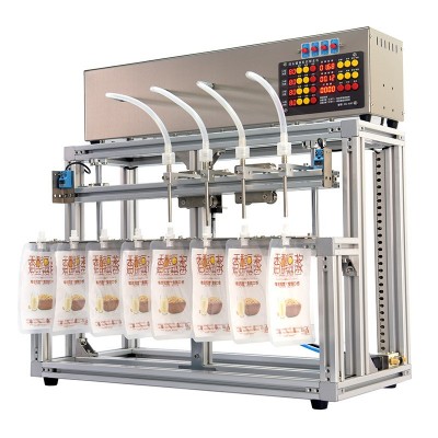 四頭升降自立吸嘴袋液體灌裝機飲料牛奶醋醬油豆漿中藥液定量分裝